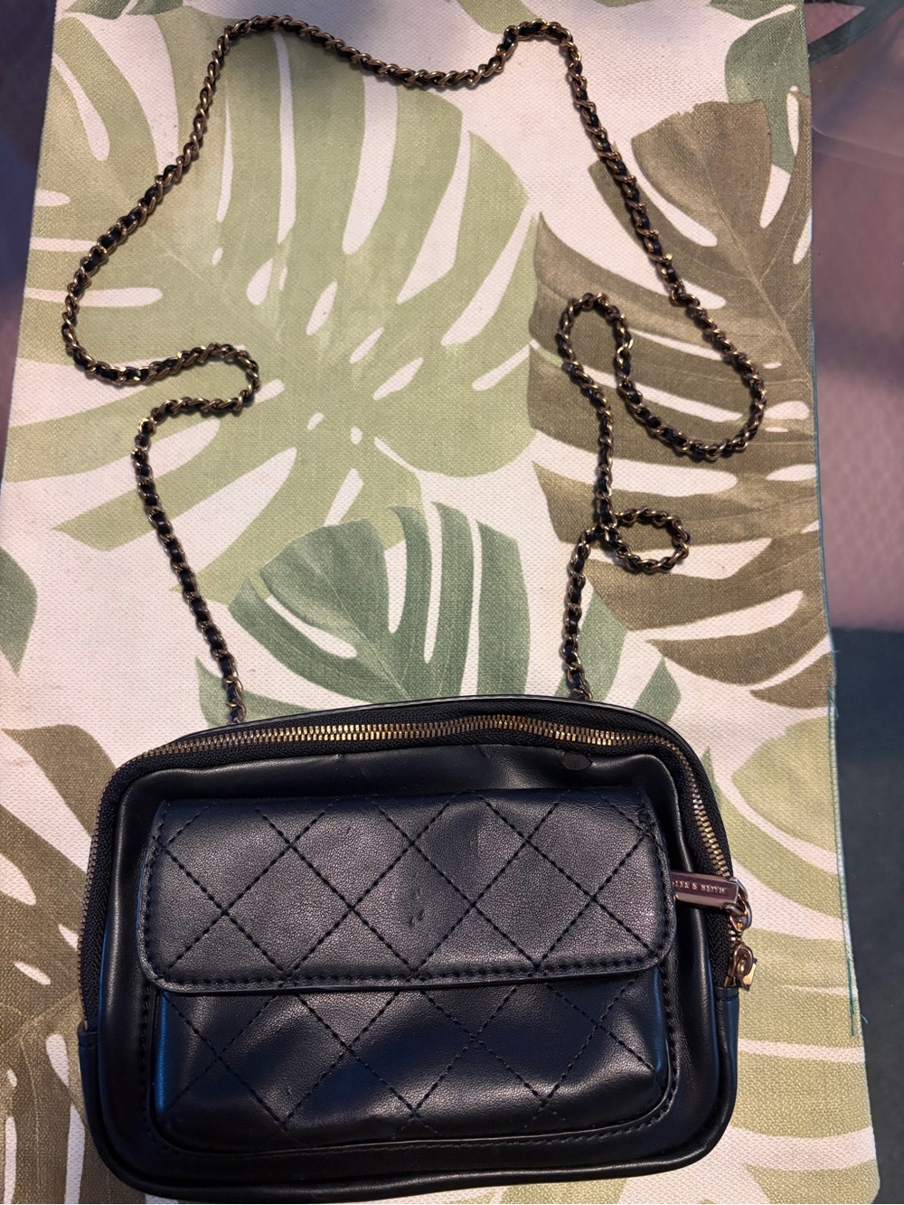 Charles & Keith Black Quilted Crossbody with Chain Strap